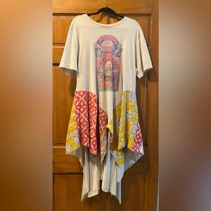 NWOT! Custom made Graphic T-Shirt Dress or long top with kantha Panels Sz xl